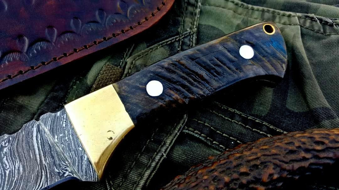 KBS Knives Store Skinner Knife Custom Handmade Twist Damascus Steel Skinner Knife