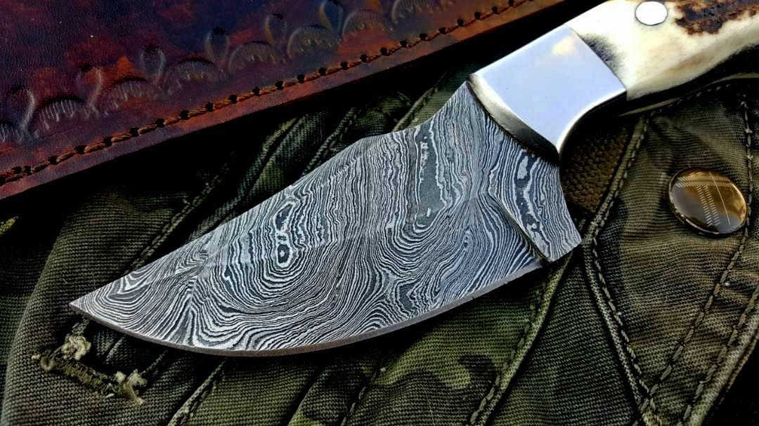 KBS Knives Store Skinner Knife Custom Handmade Twist Damascus Steel Skinner Knife