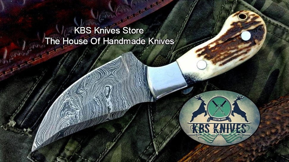 KBS Knives Store Skinner Knife Custom Handmade Twist Damascus Steel Skinner Knife