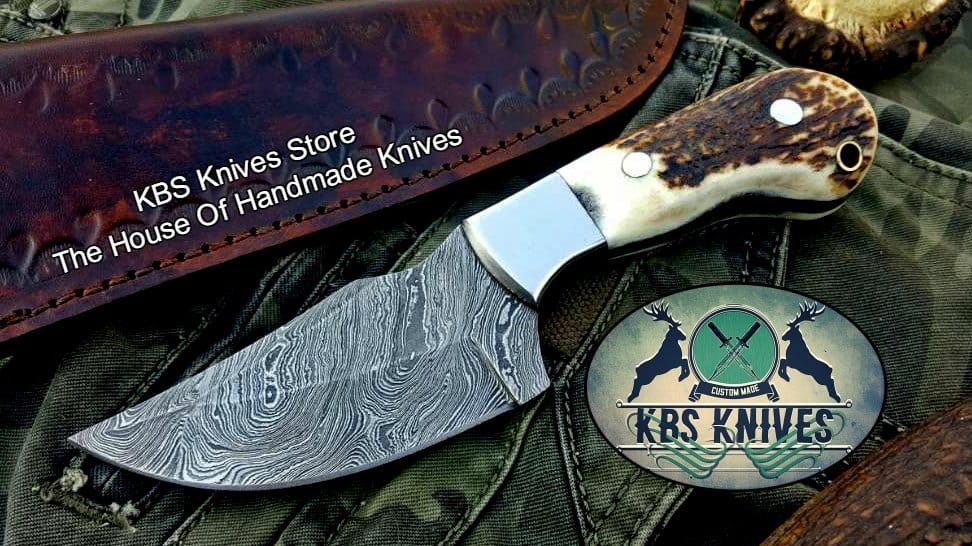 KBS Knives Store Skinner Knife Custom Handmade Twist Damascus Steel Skinner Knife
