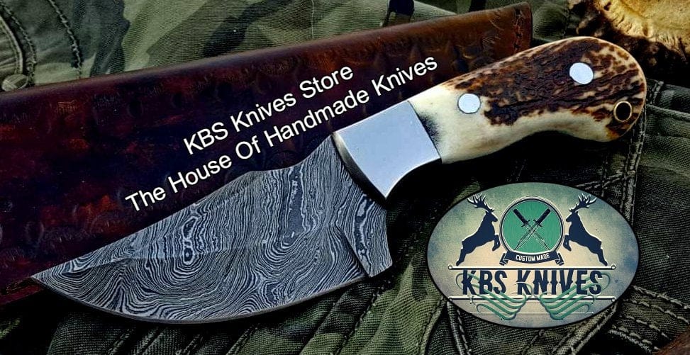 KBS Knives Store Skinner Knife Custom Handmade Twist Damascus Steel Skinner Knife