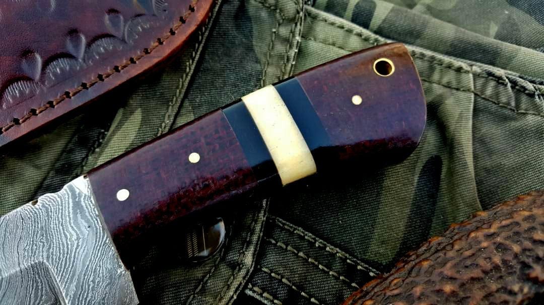 KBS Knives Store Skinner Knife Custom Handmade Twist Damascus Steel Skinning Knife