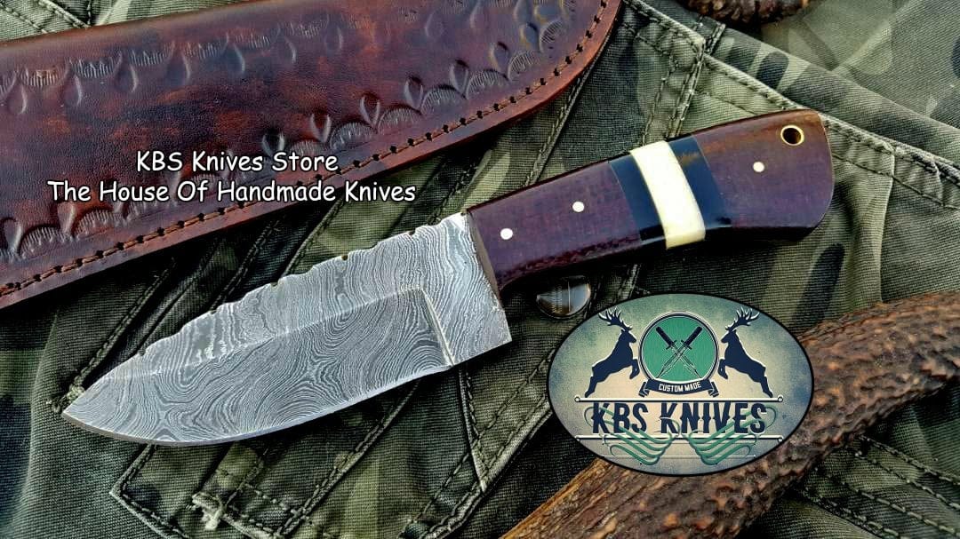 KBS Knives Store Skinner Knife Custom Handmade Twist Damascus Steel Skinning Knife