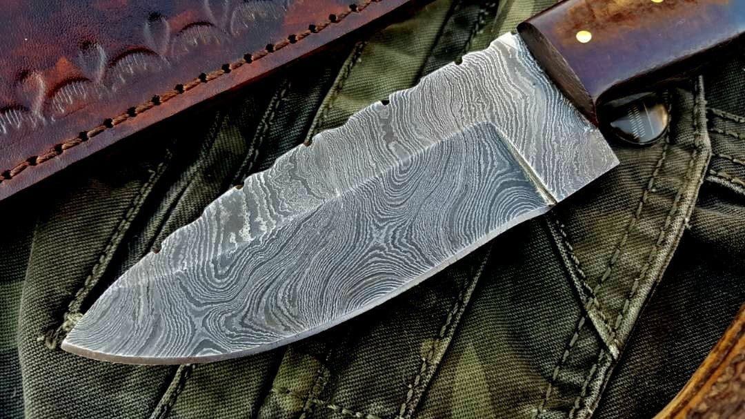 KBS Knives Store Skinner Knife Custom Handmade Twist Damascus Steel Skinning Knife
