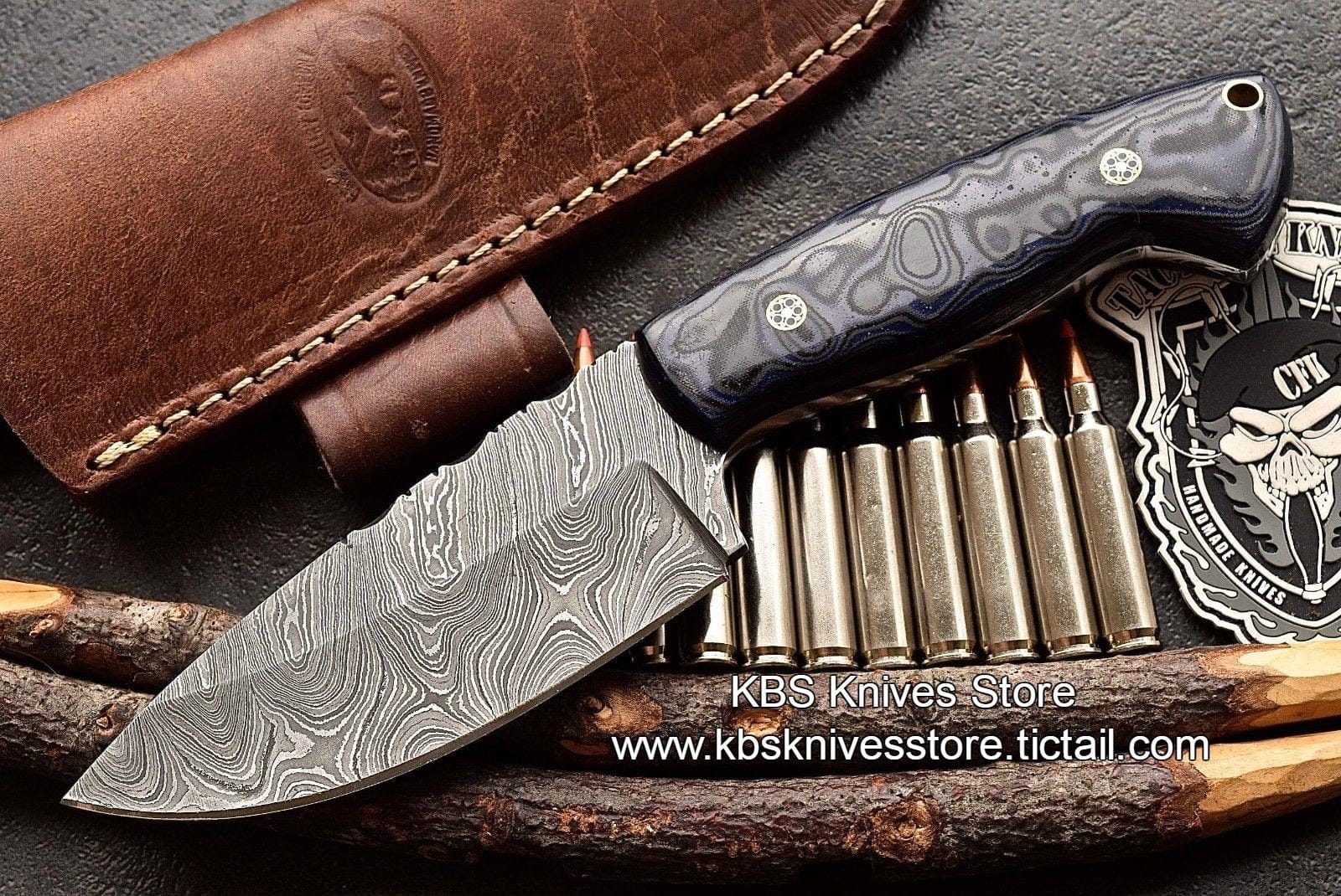 KBS Knives Store Skinner Knife Custom Handmade Twist Damascus WIDE Deer - Elk Hunting Skinner EDC Knife