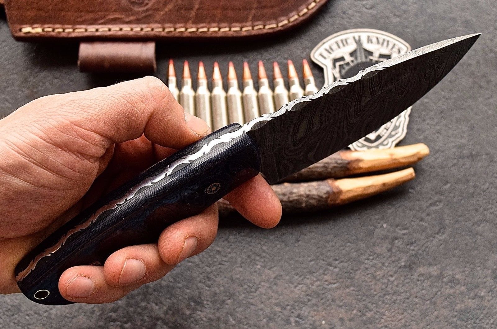 KBS Knives Store Skinner Knife Custom Handmade Twist Damascus WIDE Deer - Elk Hunting Skinner EDC Knife