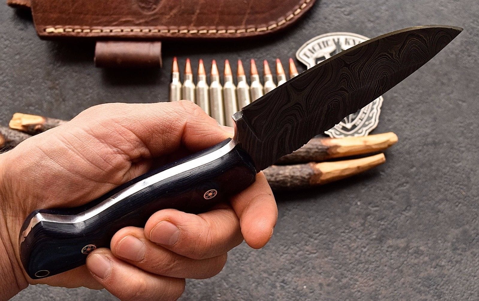 KBS Knives Store Skinner Knife Custom Handmade Twist Damascus WIDE Deer - Elk Hunting Skinner EDC Knife
