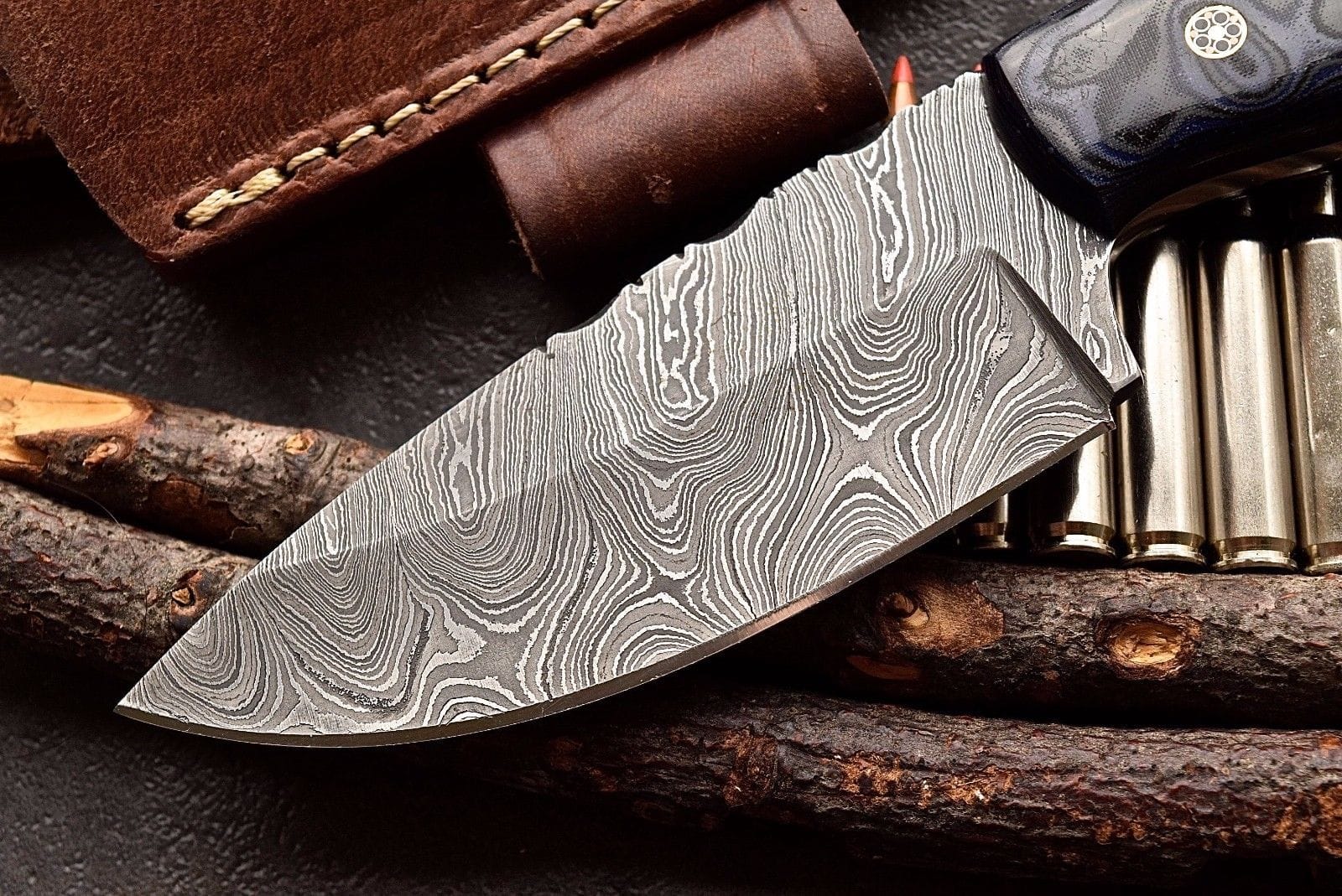 KBS Knives Store Skinner Knife Custom Handmade Twist Damascus WIDE Deer - Elk Hunting Skinner EDC Knife