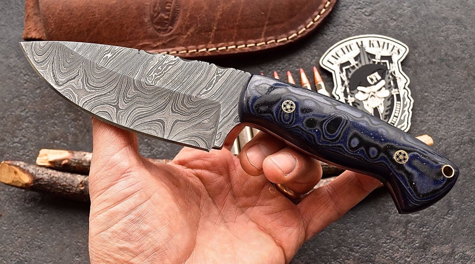 KBS Knives Store Skinner Knife Custom Handmade Twist Damascus WIDE Deer - Elk Hunting Skinner EDC Knife