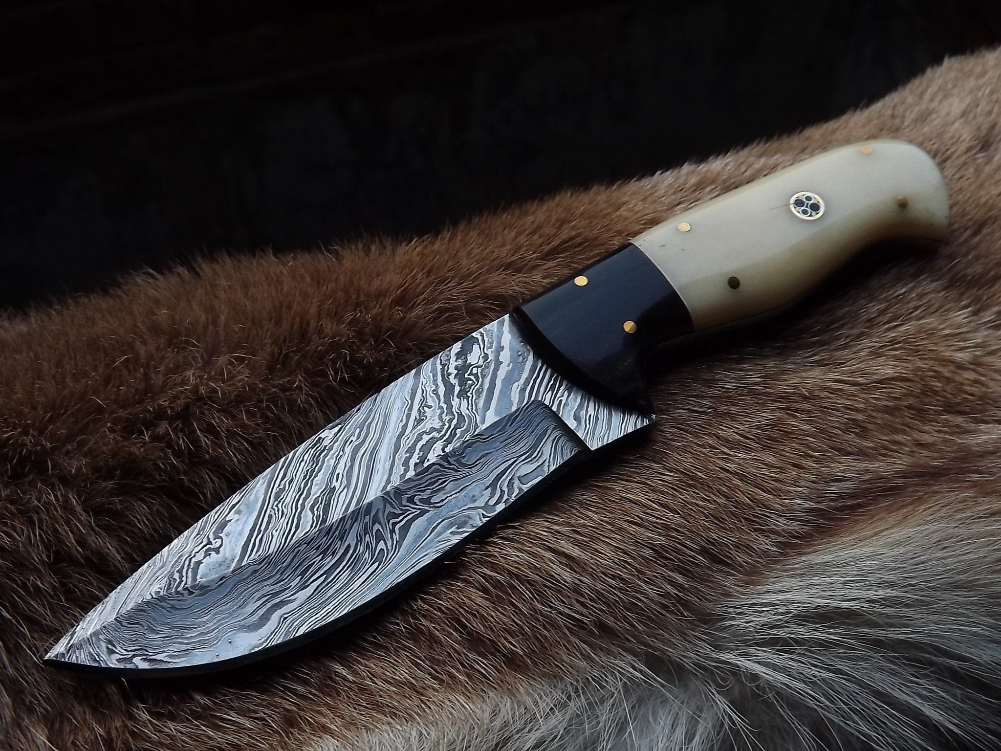 KBS Knives Store Skinner Knife Custom Handmade Twister Damascus Steel Hunting Skinning Knife