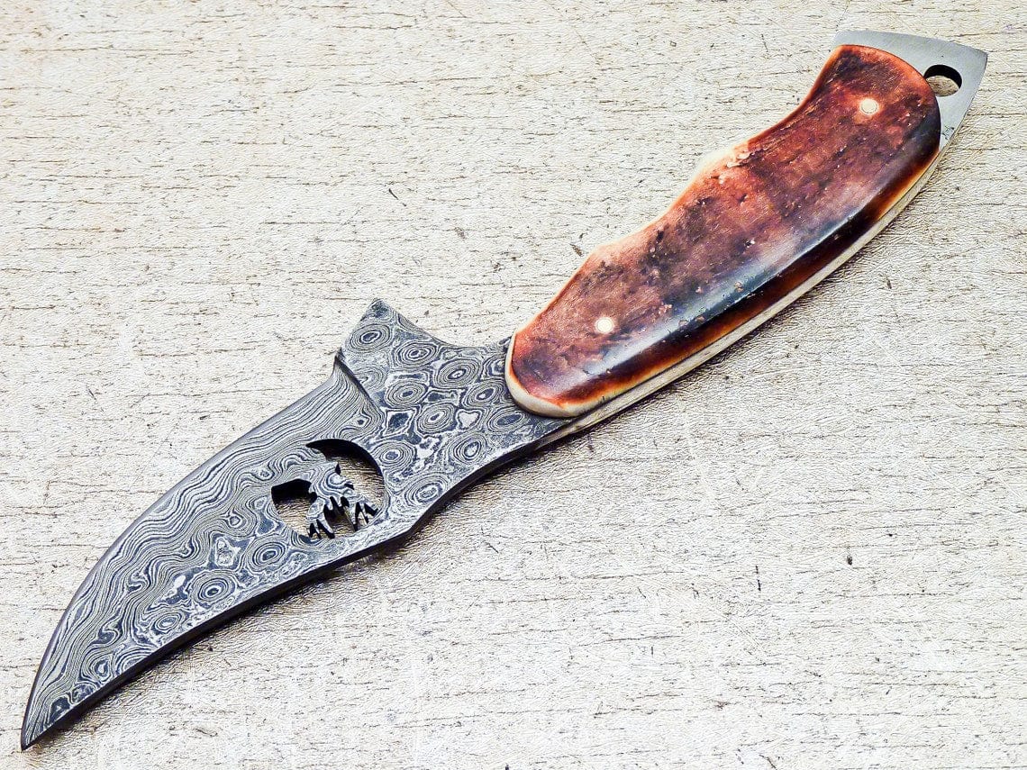 KBS Knives Store Skinner Knife Custom Handmade Wirecut Blade Damascus skinning knife