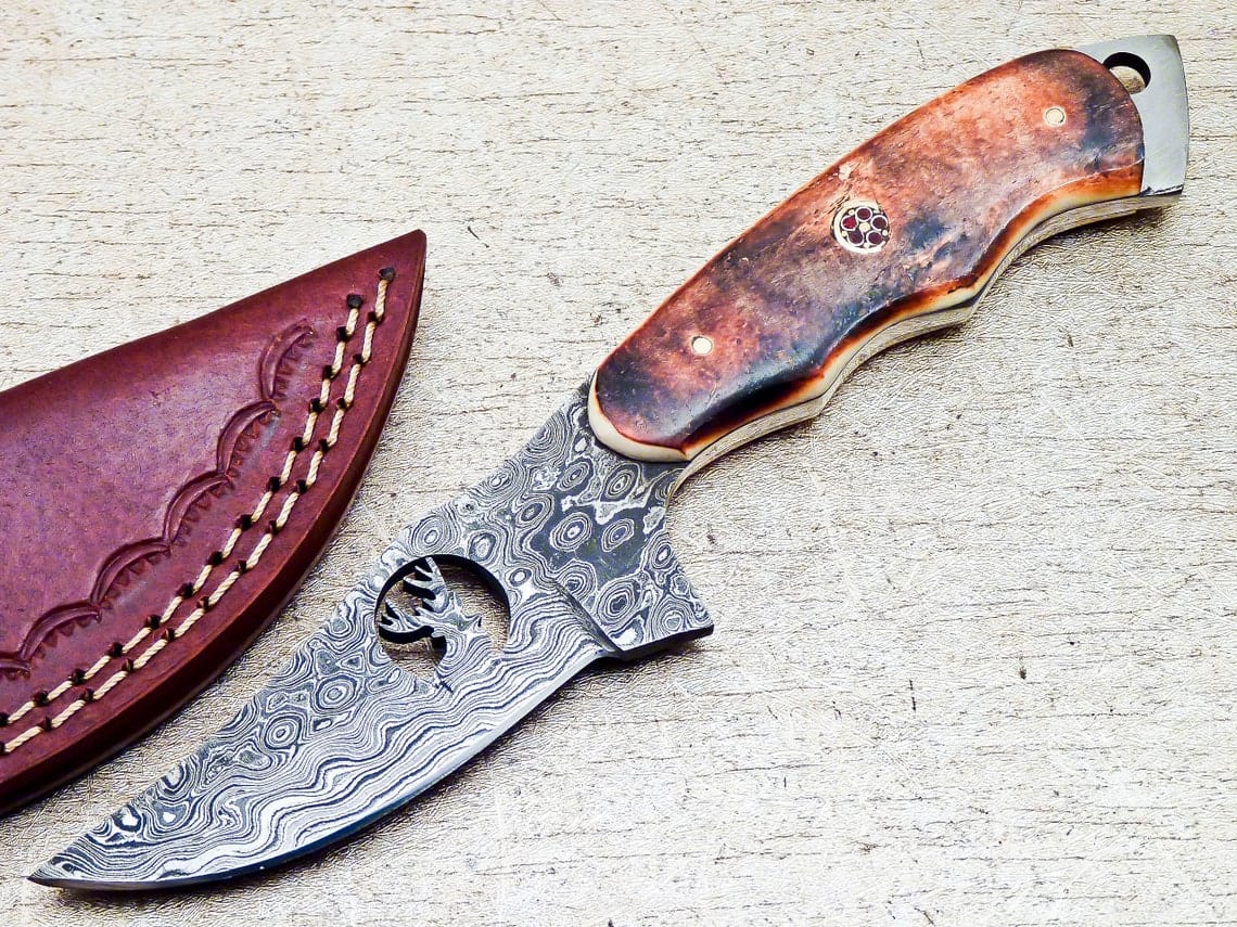 KBS Knives Store Skinner Knife Custom Handmade Wirecut Blade Damascus skinning knife