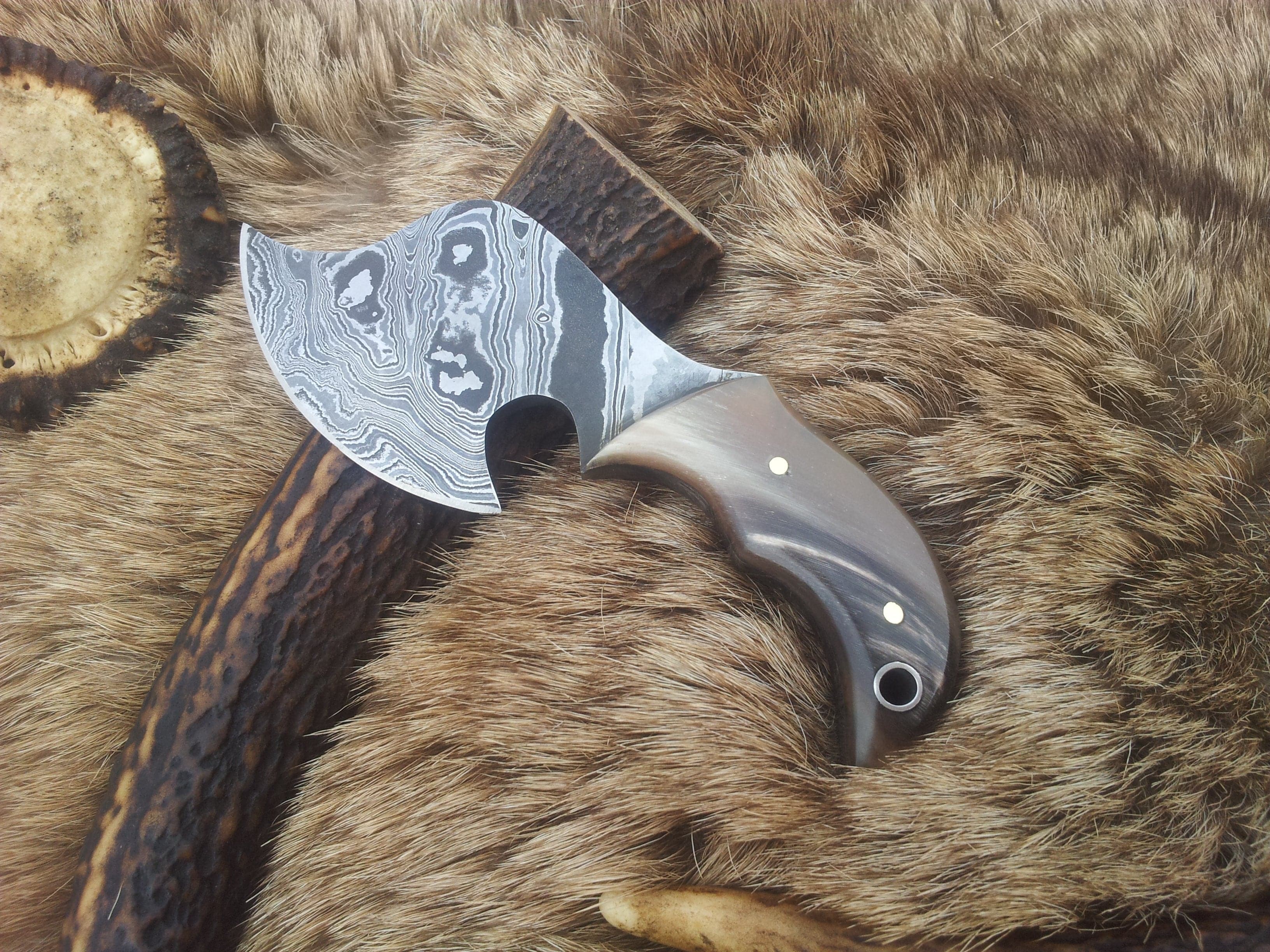 KBS Knives Store Skinner Knife Damascus Blade Mini Skinning Axe