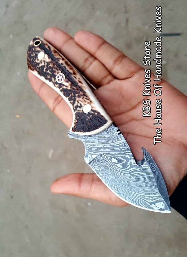 KBS Knives Store Skinner Knife Damascus steel handmade gut hook skinner knife