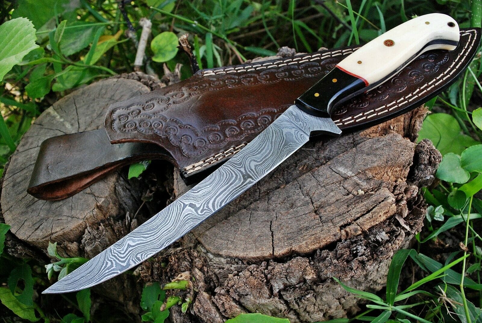 KBS Knives Store Skinner Knife Fish Skinning Knife – 8" Damascus Steel Blade