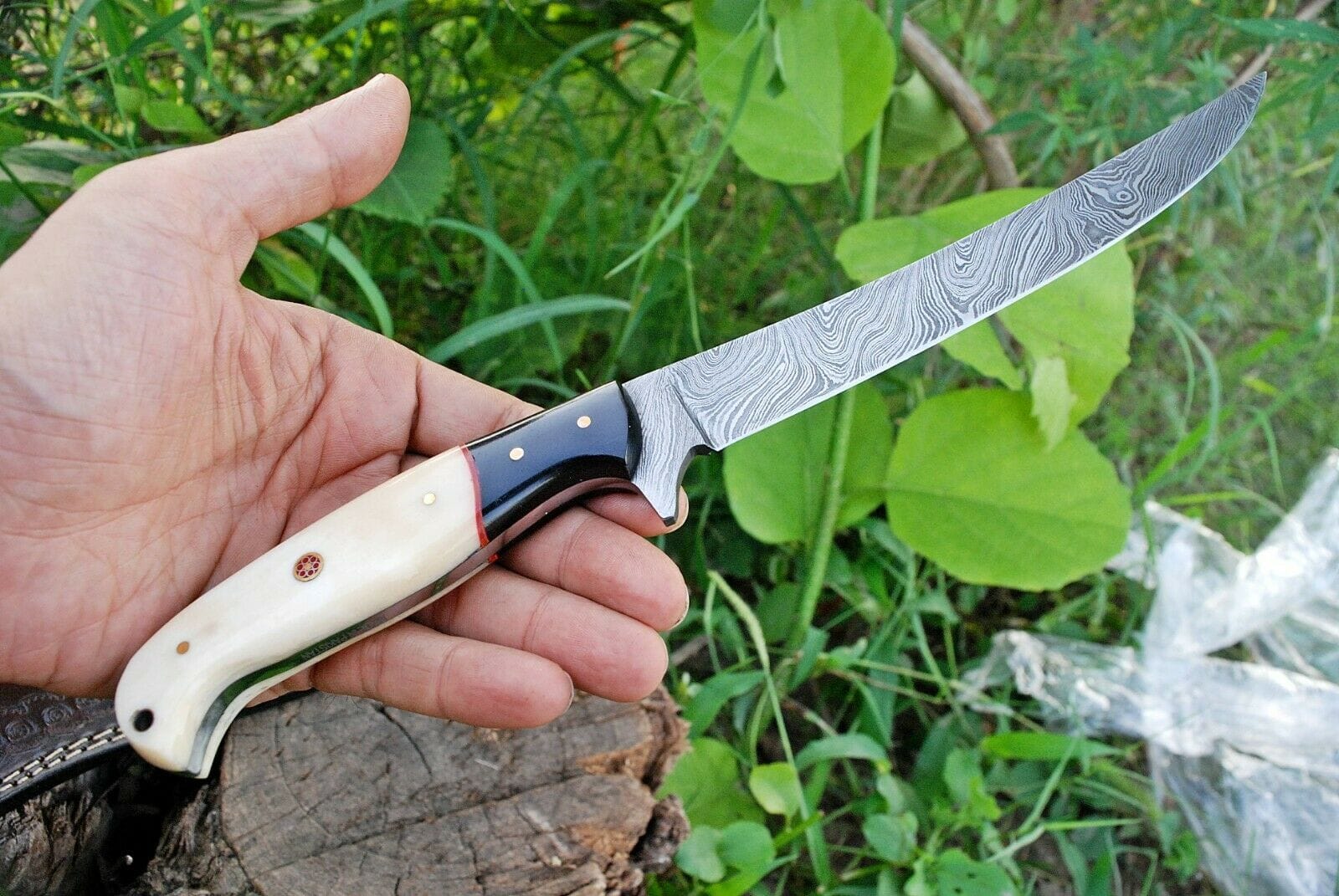 KBS Knives Store Skinner Knife Fish Skinning Knife – 8" Damascus Steel Blade