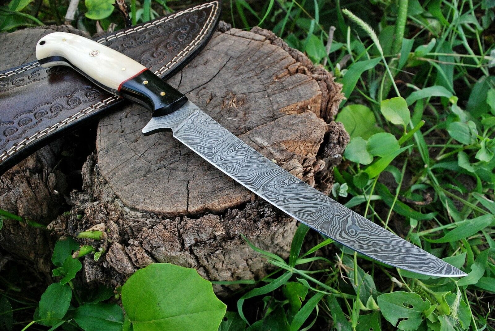 KBS Knives Store Skinner Knife Fish Skinning Knife – 8" Damascus Steel Blade