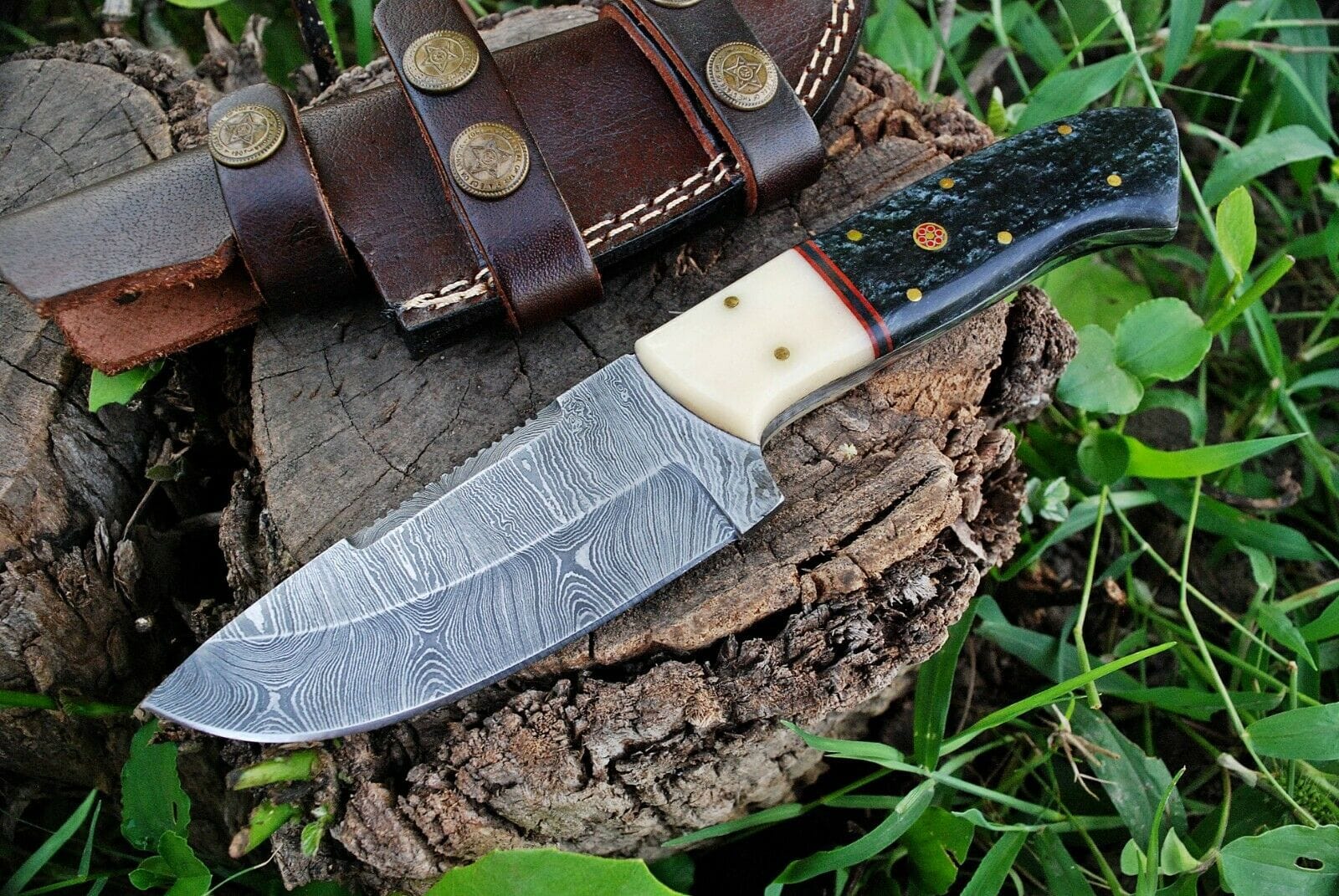 KBS Knives Store Skinner Knife Fixed Blade Custom Handmade Damascus Steel Skinning Knife