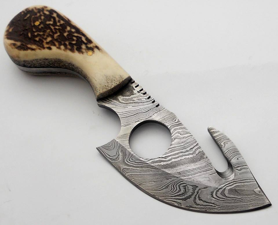 KBS Knives Store Skinner Knife Full Tang Custom Handmade Damascus Guthook Skinner Knife