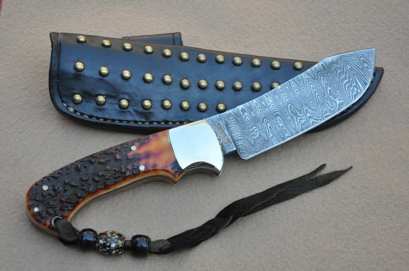 KBS Knives Store Skinner Knife Full Tang Custom Handmade Damascus Steel Hunting Skinning Knife