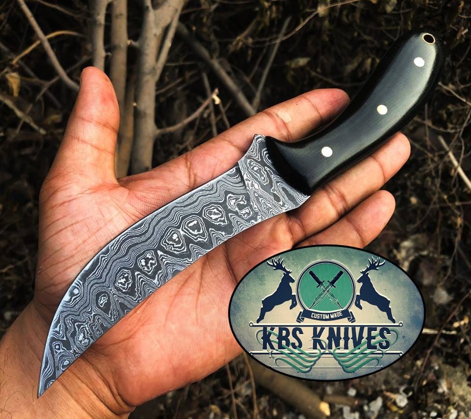 KBS Knives Store Skinner Knife Full Tang Custom Handmade Damascus Steel Hunting Skinning Knife