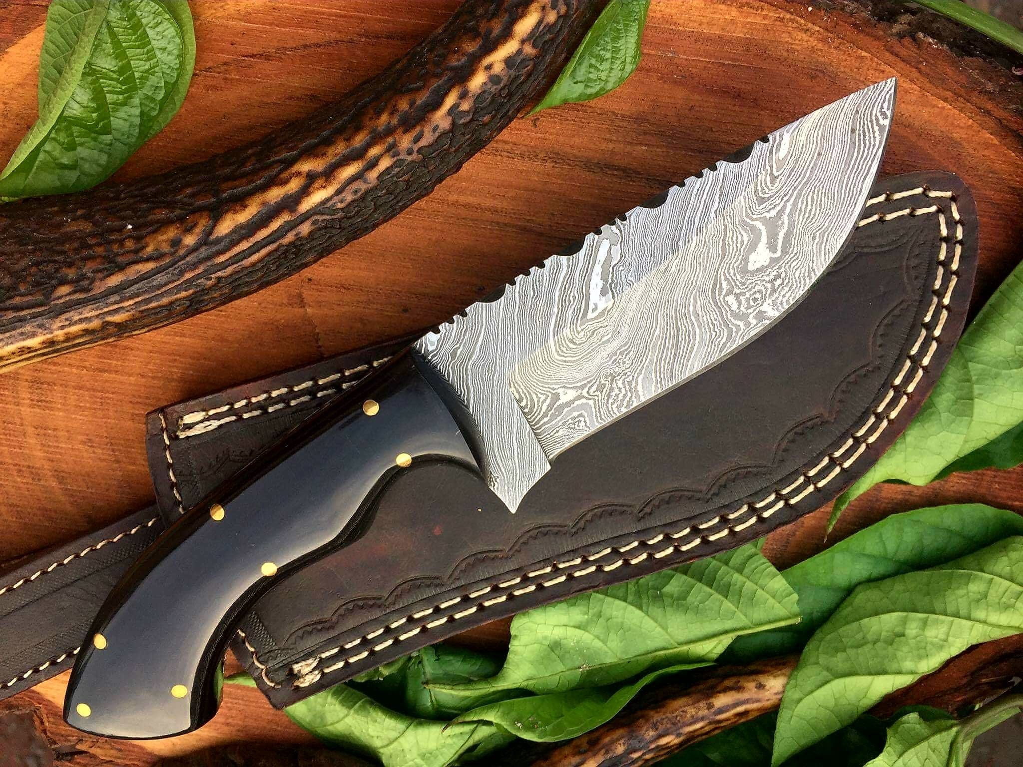 KBS Knives Store Skinner Knife Full Tang Custom Handmade Damascus Steel Hunting Skinning Knife
