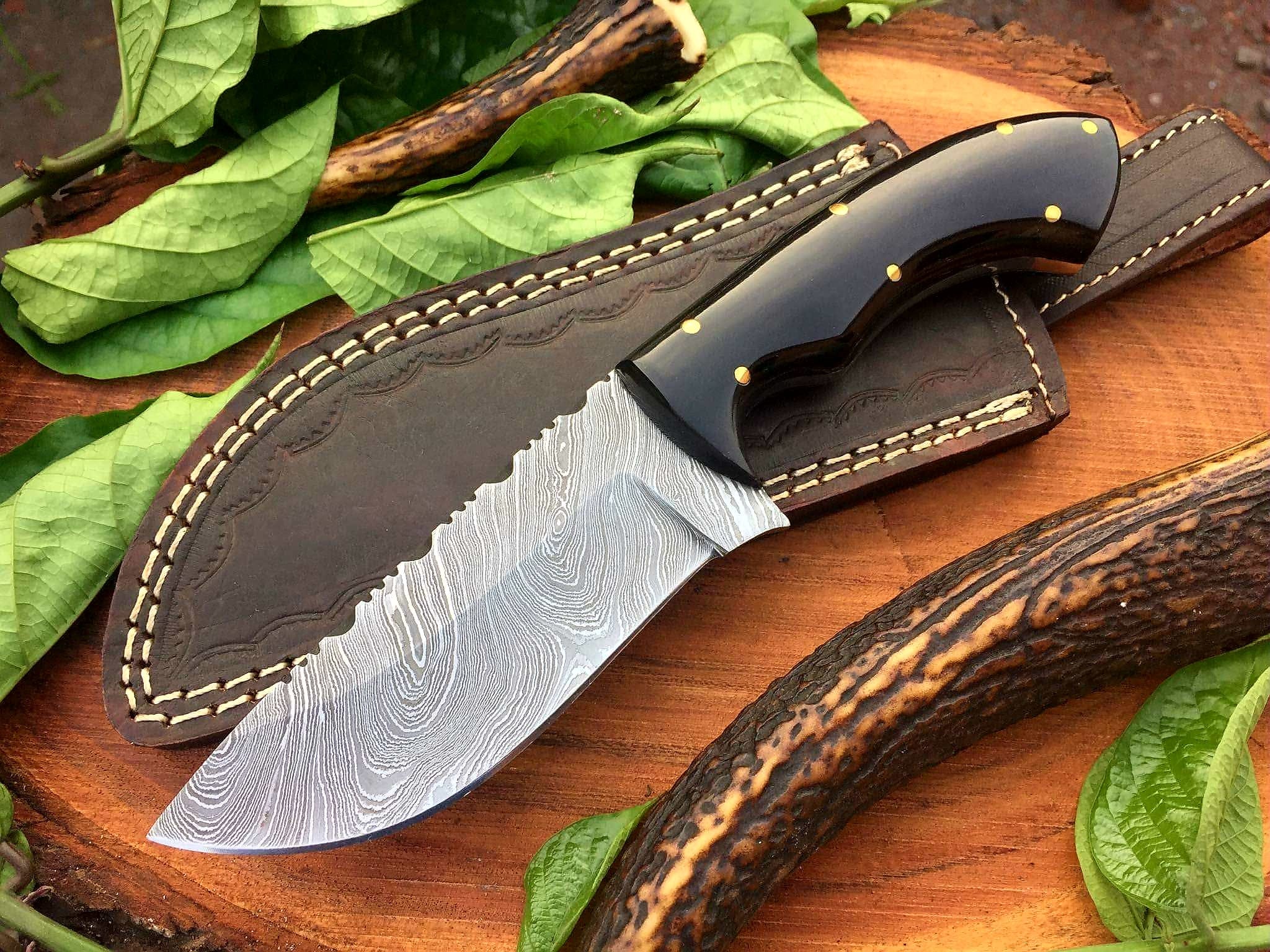 KBS Knives Store Skinner Knife Full Tang Custom Handmade Damascus Steel Hunting Skinning Knife