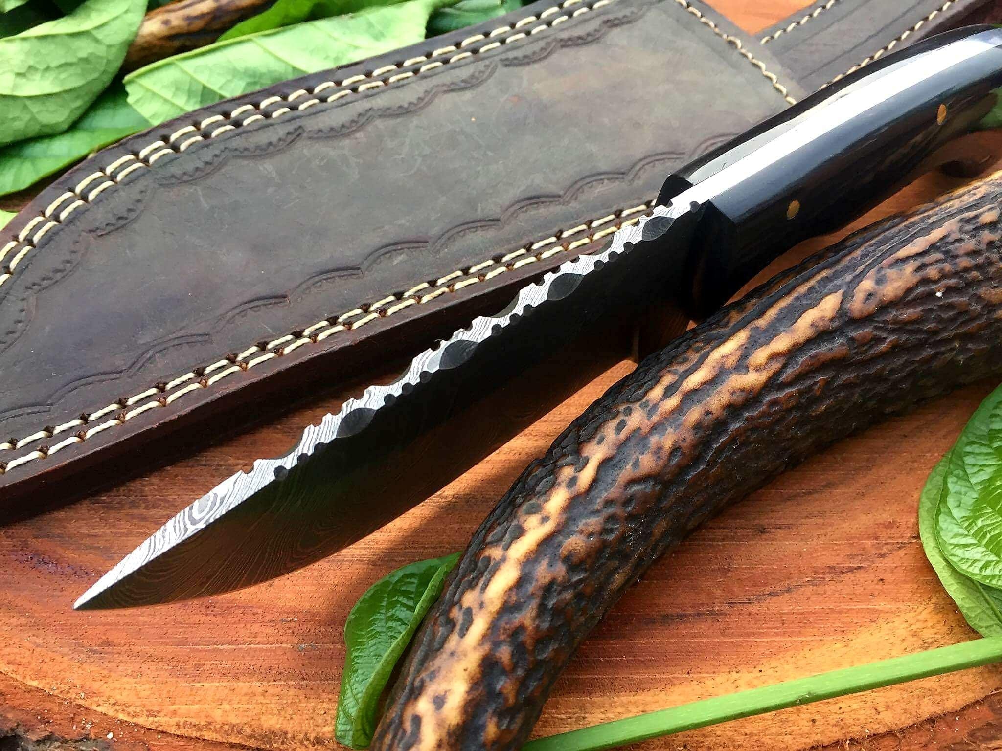 KBS Knives Store Skinner Knife Full Tang Custom Handmade Damascus Steel Hunting Skinning Knife