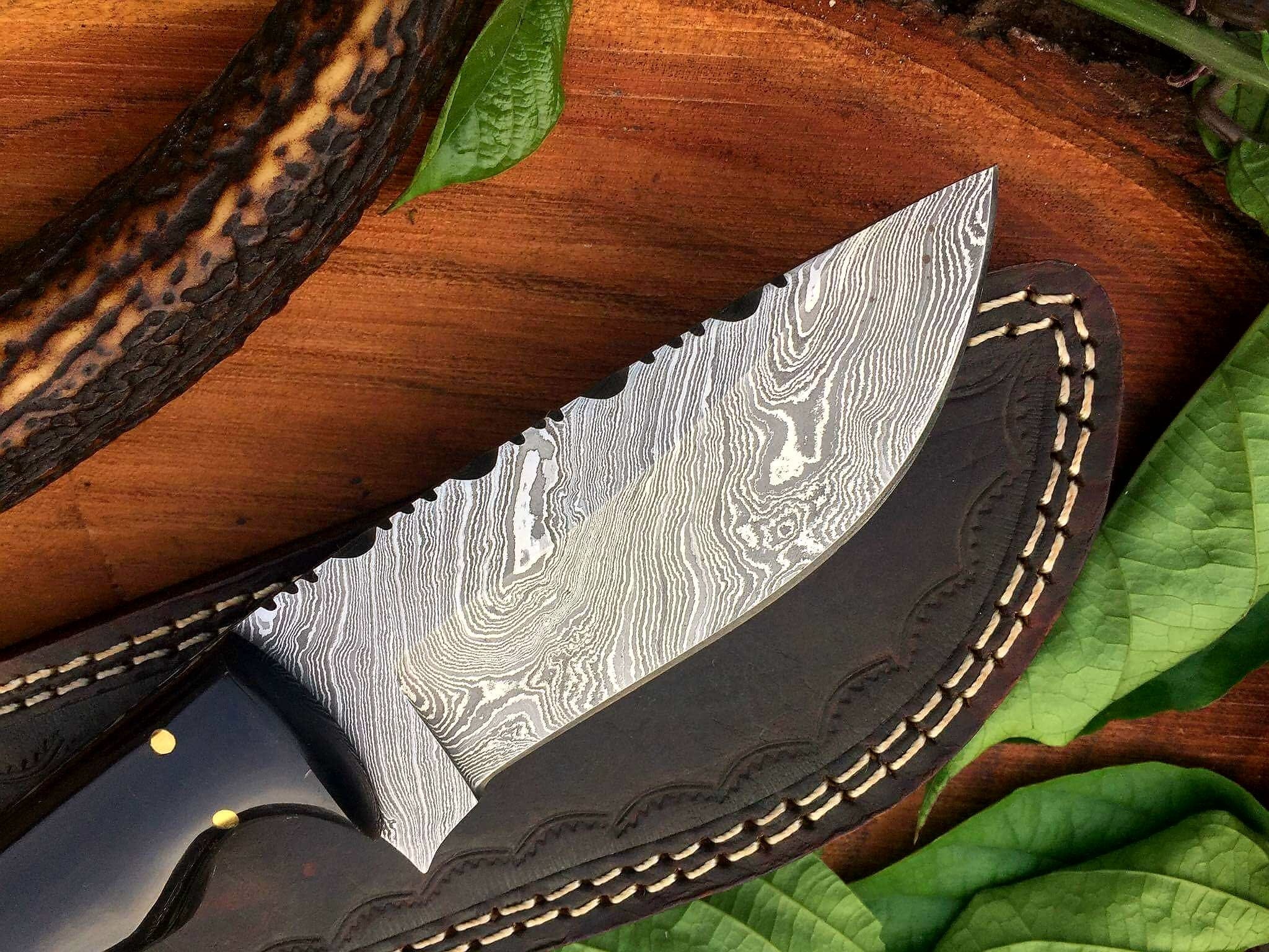 KBS Knives Store Skinner Knife Full Tang Custom Handmade Damascus Steel Hunting Skinning Knife