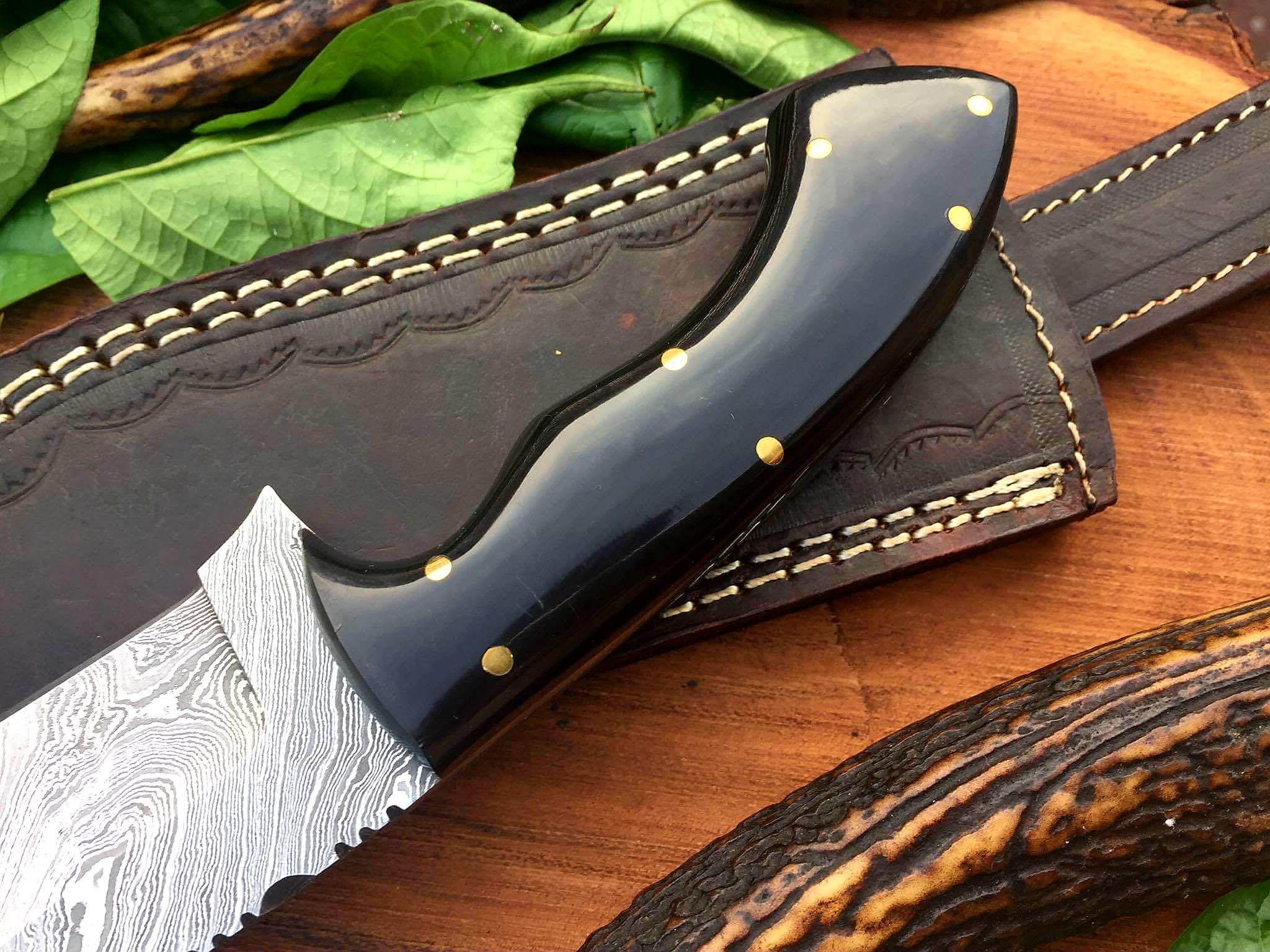 KBS Knives Store Skinner Knife Full Tang Custom Handmade Damascus Steel Hunting Skinning Knife