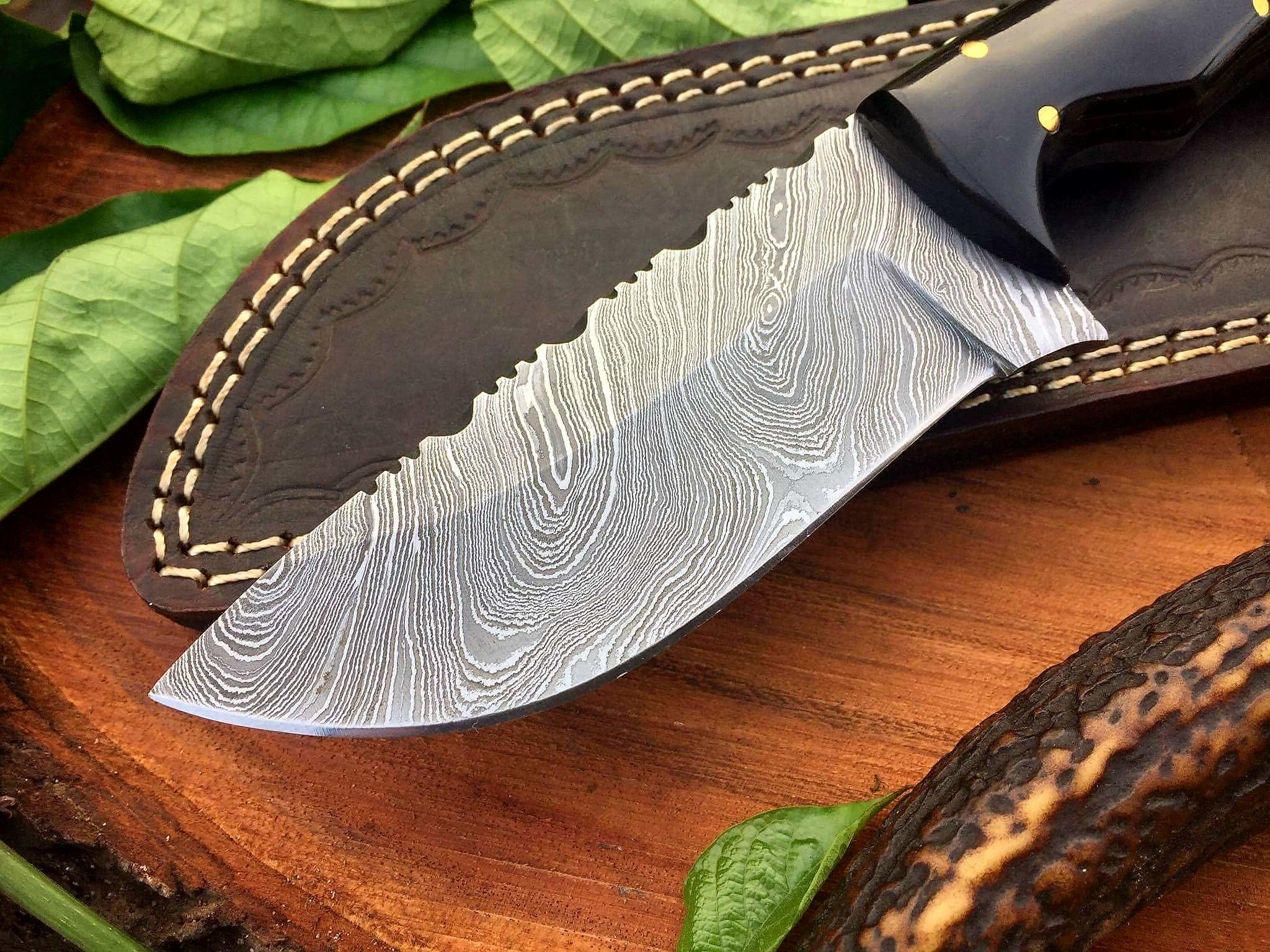 KBS Knives Store Skinner Knife Full Tang Custom Handmade Damascus Steel Hunting Skinning Knife