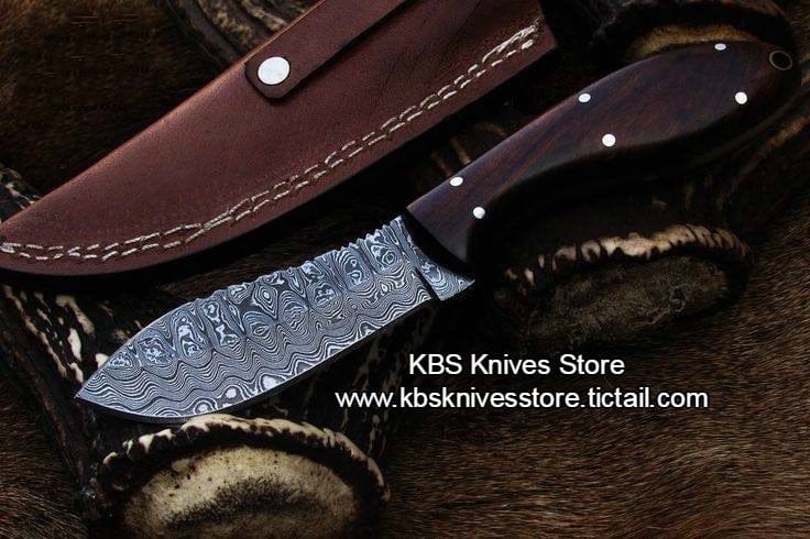 KBS Knives Store Skinner Knife Full Tang Custom Handmade Damascus Steel Hunting Skinning Knife