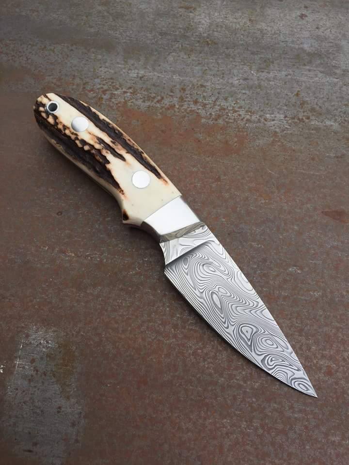 KBS Knives Store Skinner Knife Full Tang Custom Handmade Damascus Steel Hunting Skinning Knife
