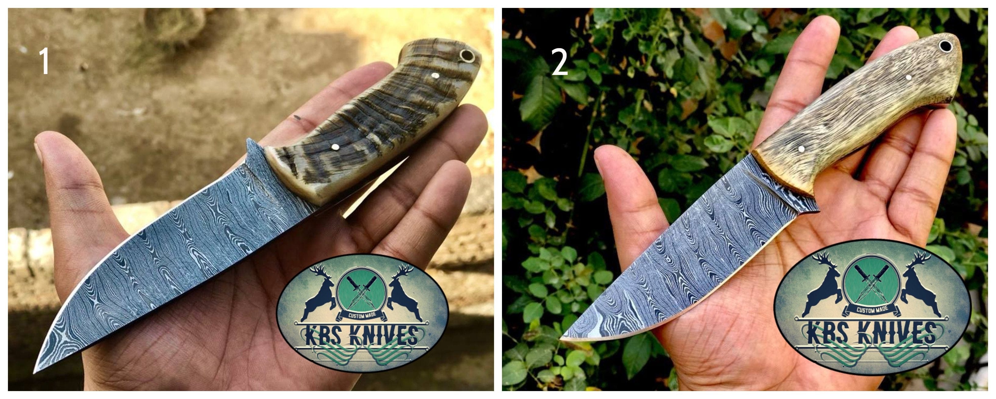 KBS Knives Store Skinner Knife Full Tang Custom Handmade Damascus Steel Hunting Skinning Knives