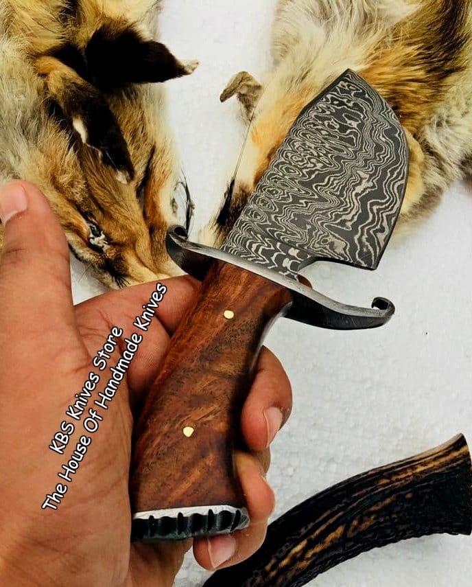 KBS Knives Store Skinner Knife Full Tang Custom Handmade Damascus Steel Hunting Skinning Knives