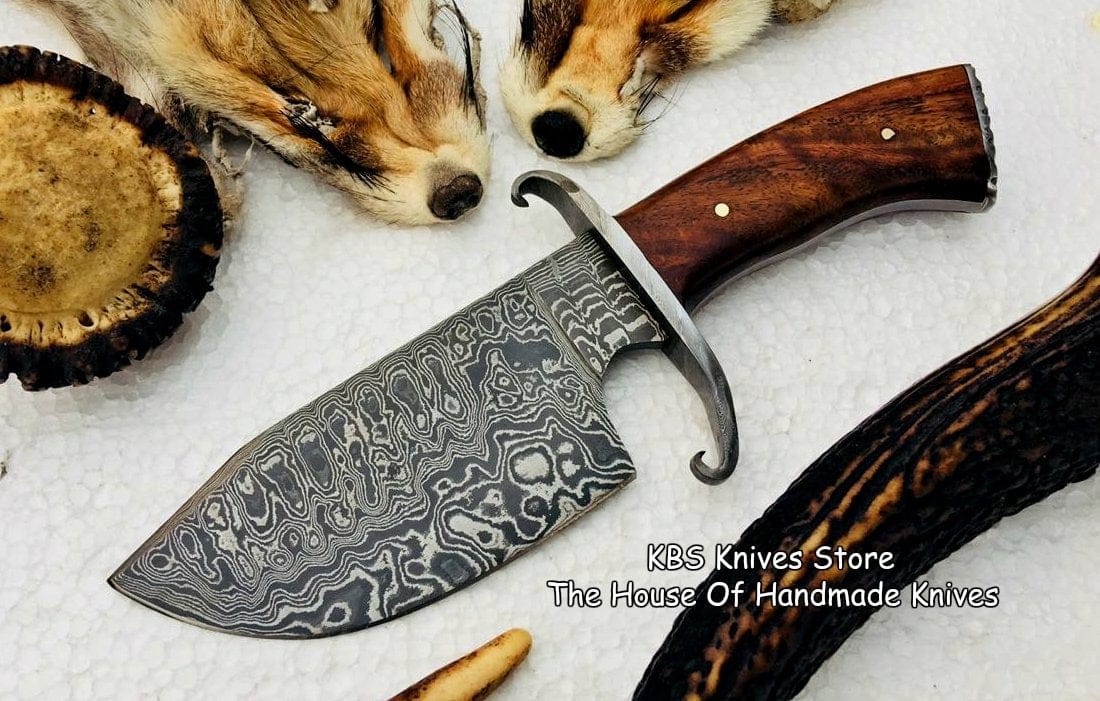KBS Knives Store Skinner Knife Full Tang Custom Handmade Damascus Steel Hunting Skinning Knives