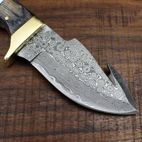 KBS Knives Store Skinner Knife Full Tang Custom Handmade Damascus Steel Raindrop Guthook Skinning Knife