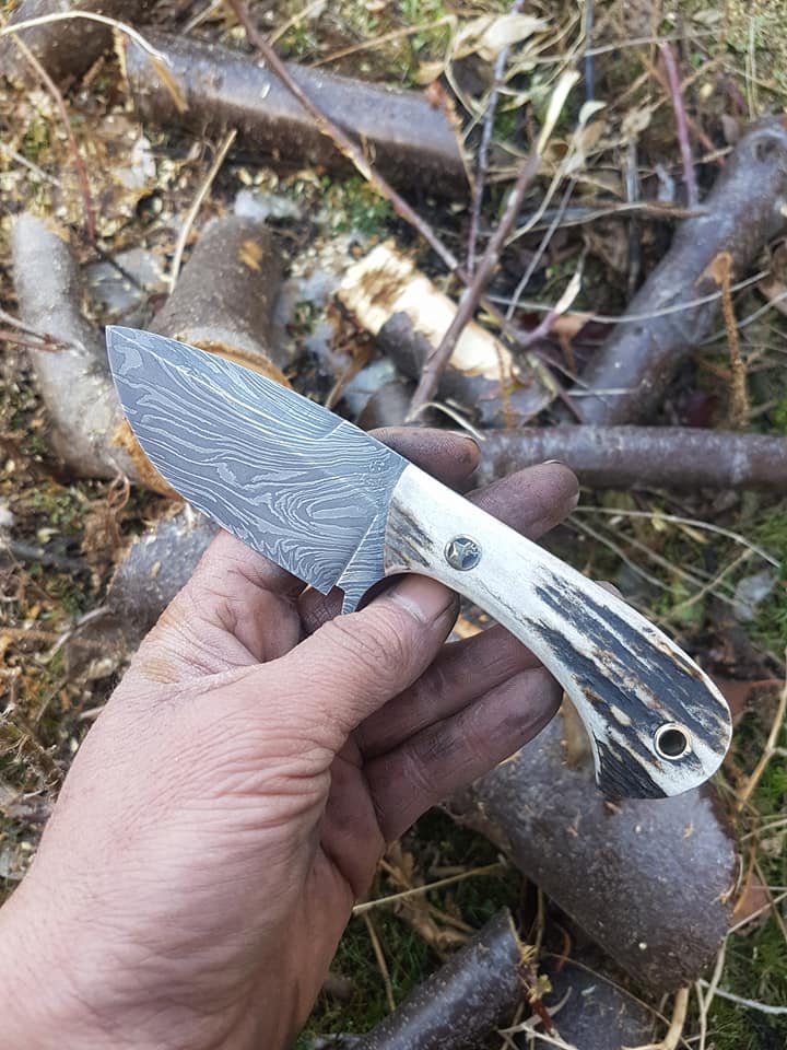 KBS Knives Store Skinner Knife Full Tang Custom Handmade Damascus Steel Skinner Knife