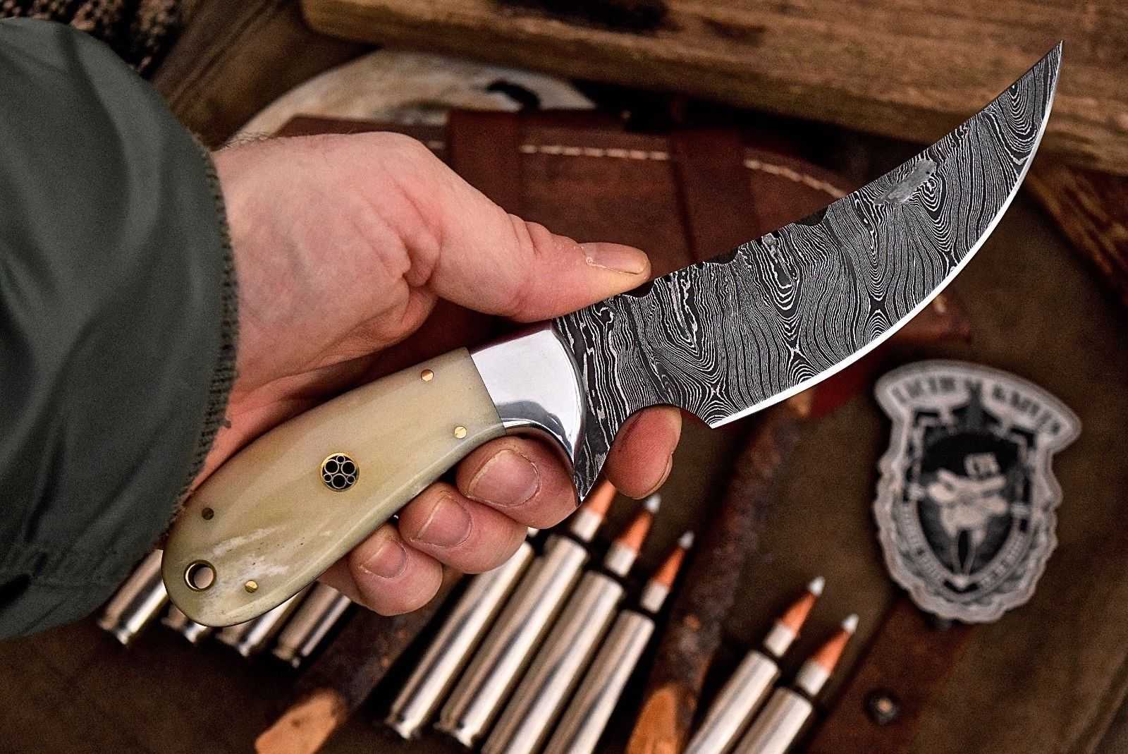 KBS Knives Store Skinner Knife Full Tang Custom Handmade Twist Damascus Skinning Knife