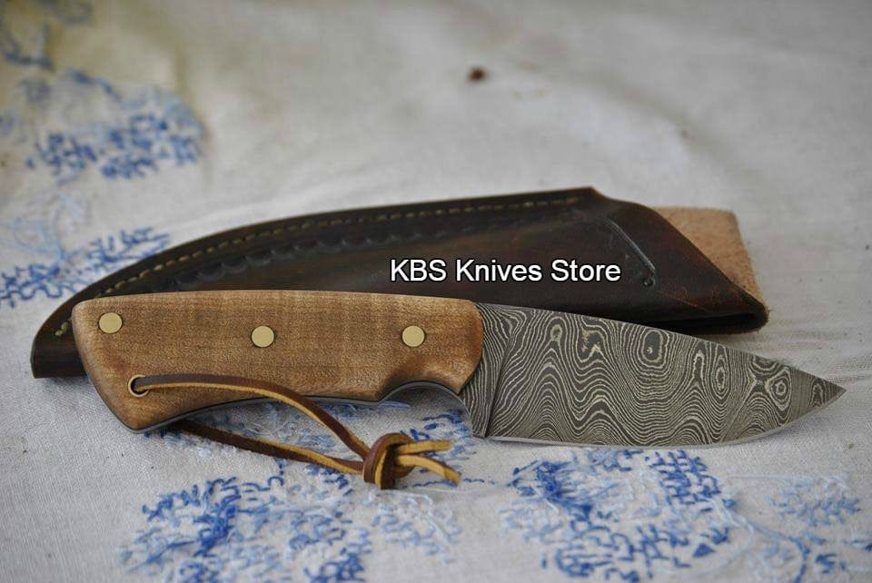 KBS Knives Store Skinner Knife Full Tang Handmade Damascus Steel Skinner Knife