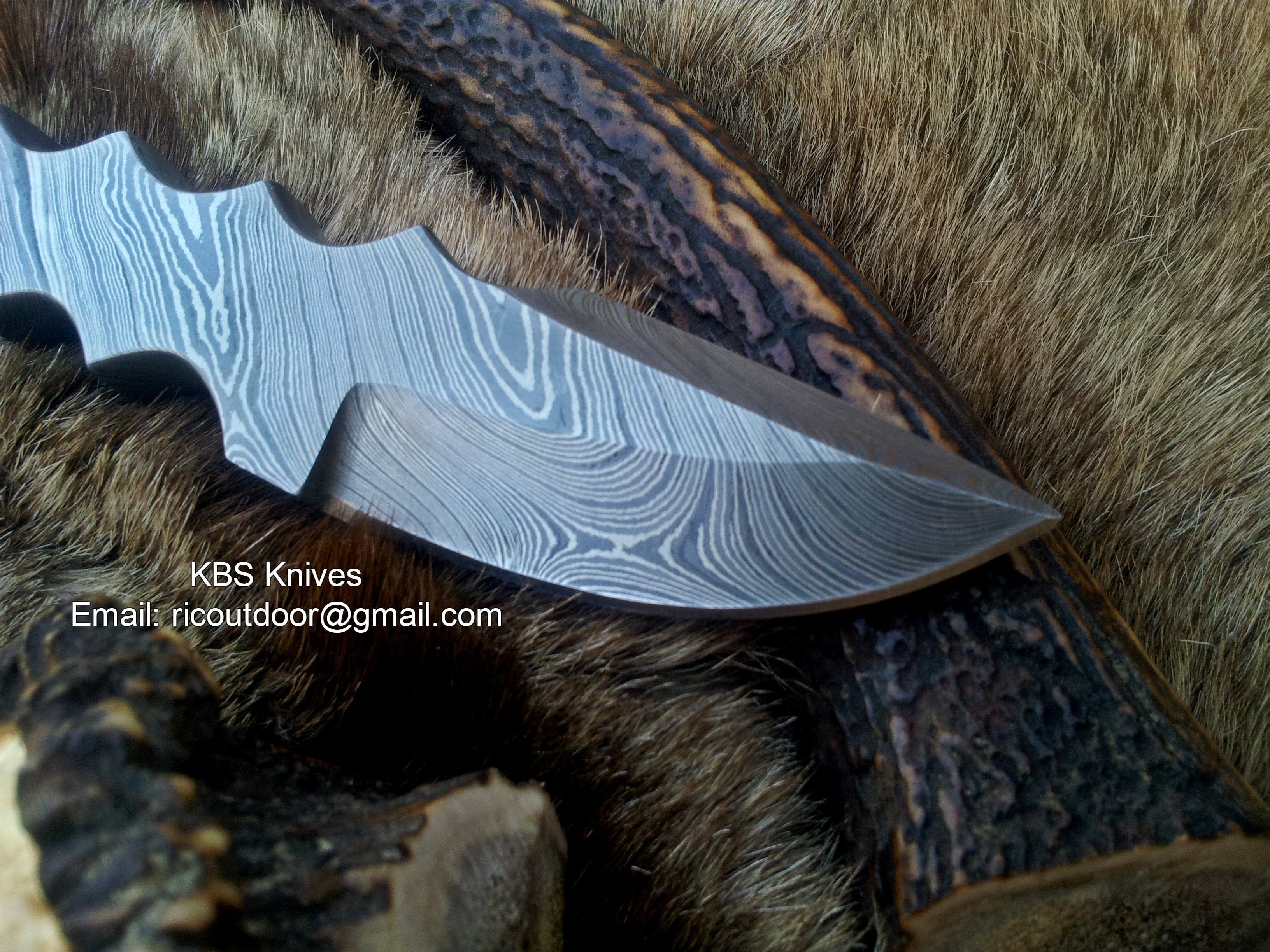 KBS Knives Store Skinner Knife Hand Made Full Damascus Skinning Knife
