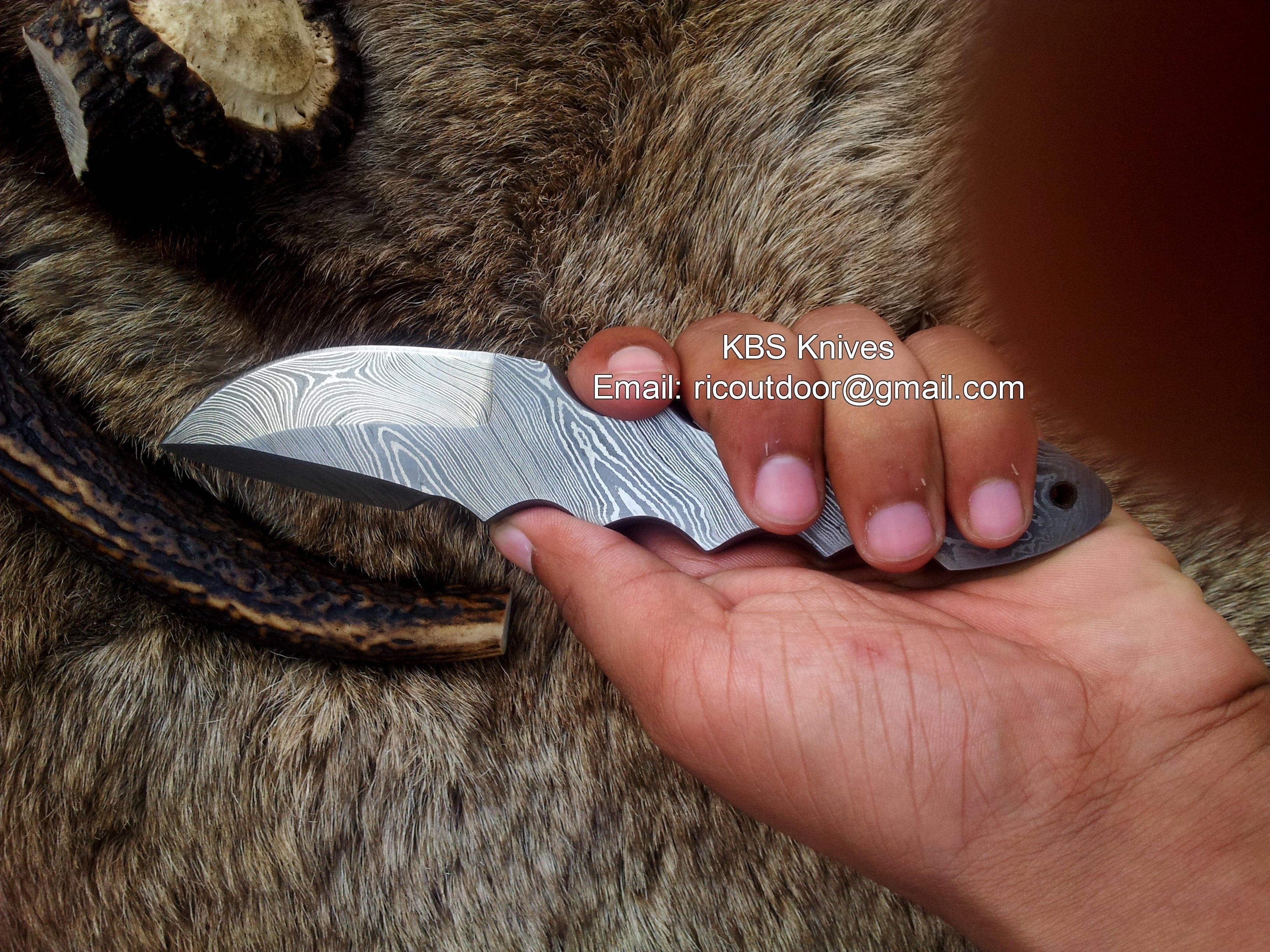 KBS Knives Store Skinner Knife Hand Made Full Damascus Skinning Knife