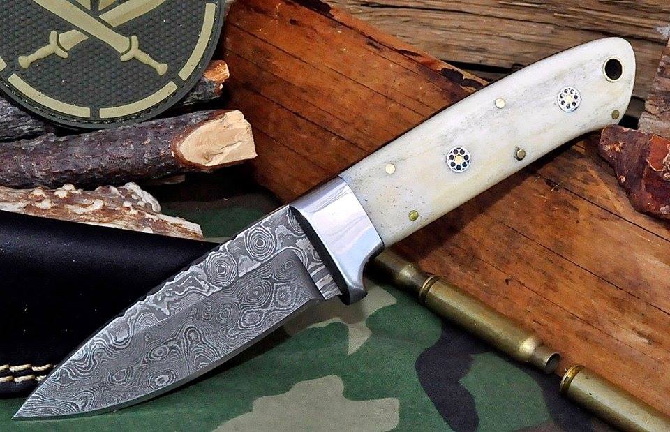 KBS Knives Store Skinner Knife Hand Made Rain Drop Damascus Skinning Knife