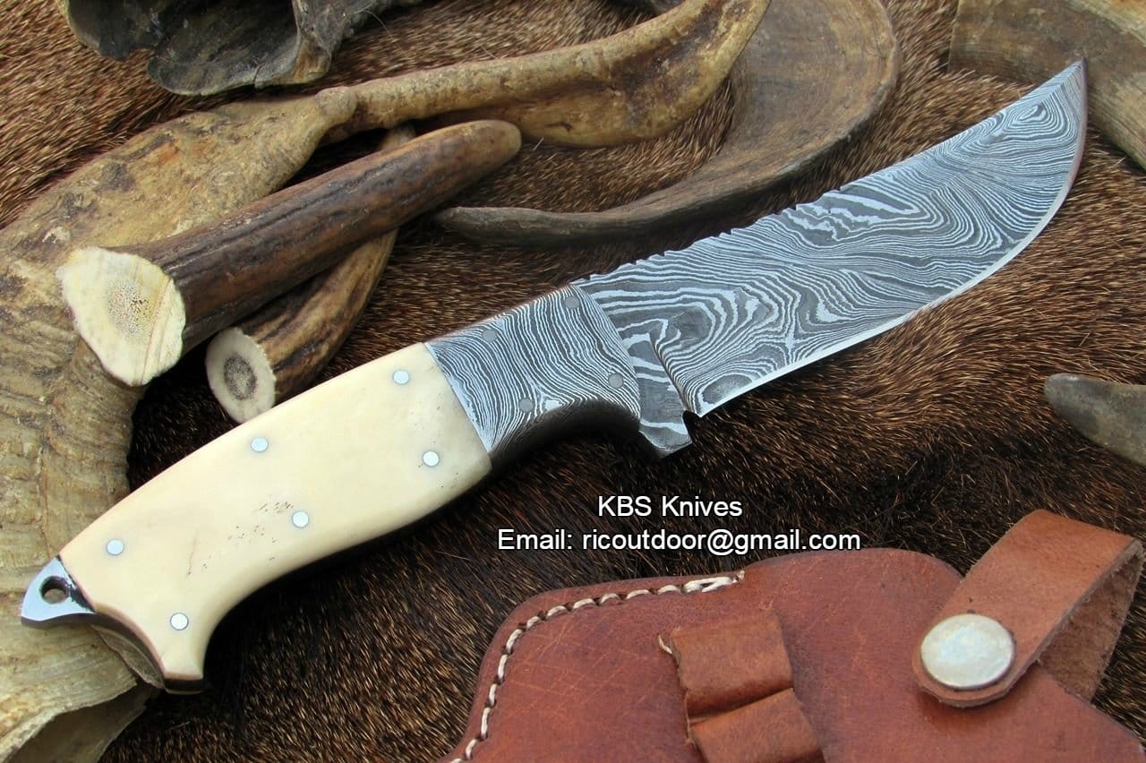 KBS Knives Store Skinner Knife Handmade Damascus Steel Skinner Knife