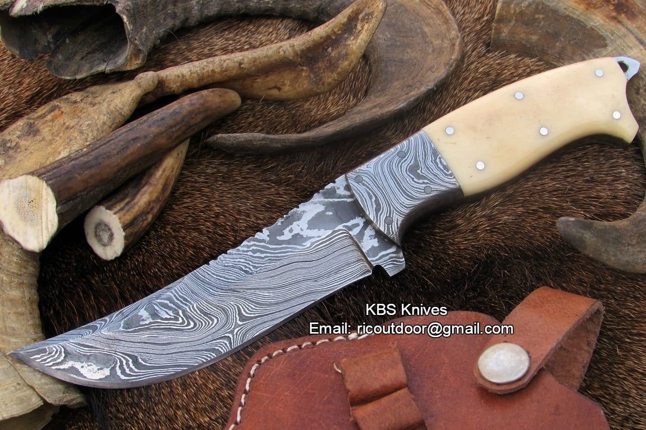 KBS Knives Store Skinner Knife Handmade Damascus Steel Skinner Knife