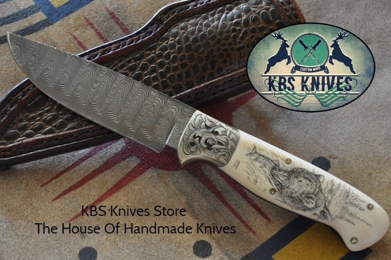 KBS Knives Store Skinner Knife New Custom Handmade Damascus Steel Drop Point Hunting Skinning Knife