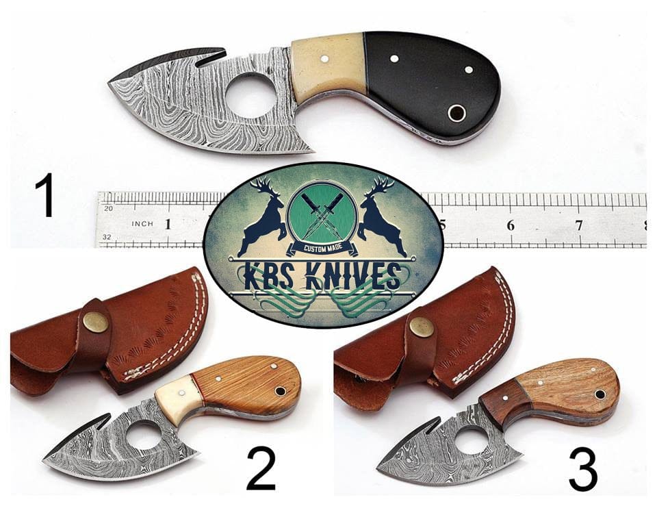 KBS Knives Store Skinner Knife New Custom Handmade Damascus Steel EDC Guthook Skinner Knives