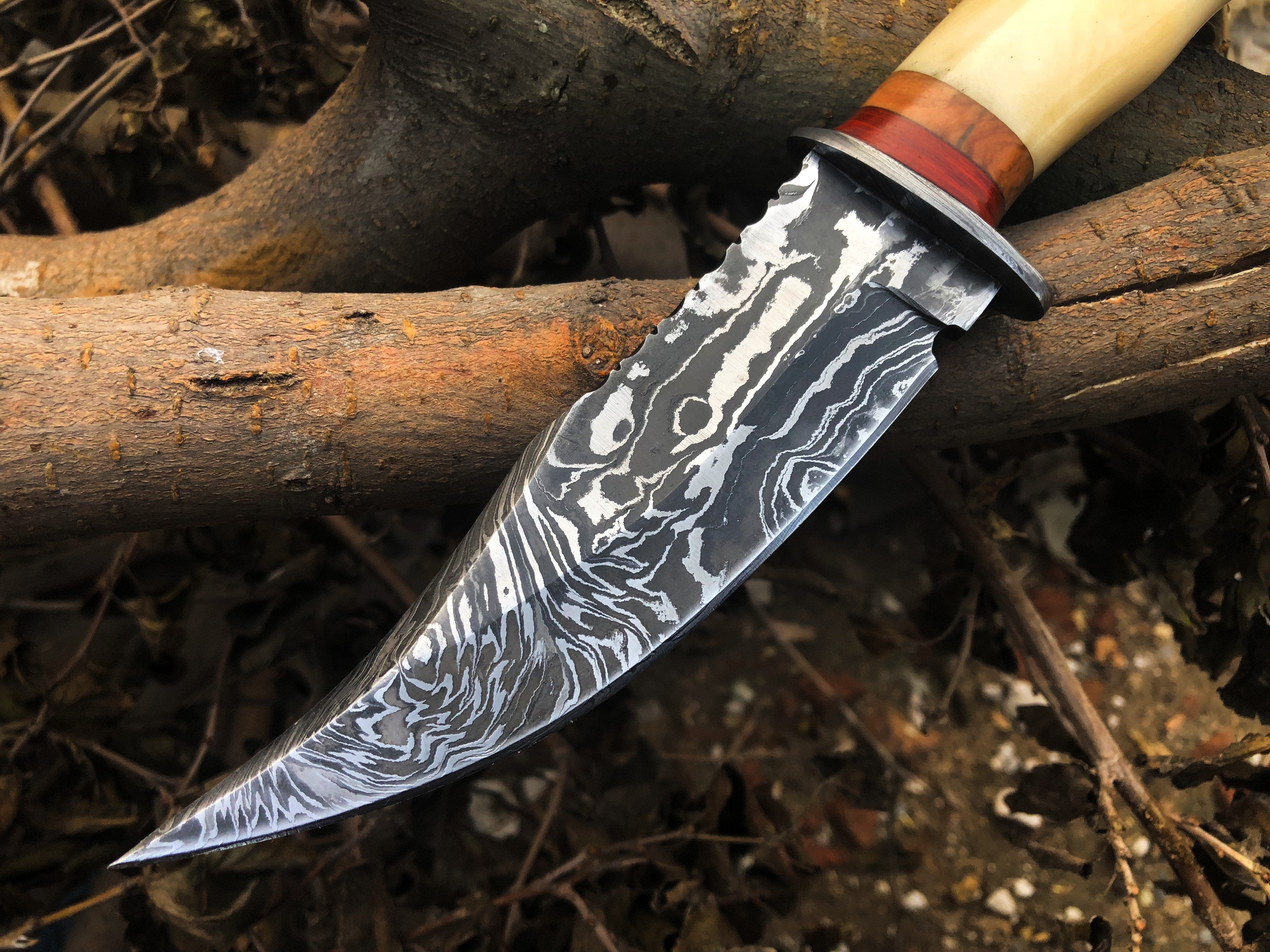 KBS Knives Store Skinner Knife New Custom Handmade Damascus Steel Hunting Skinning Knife