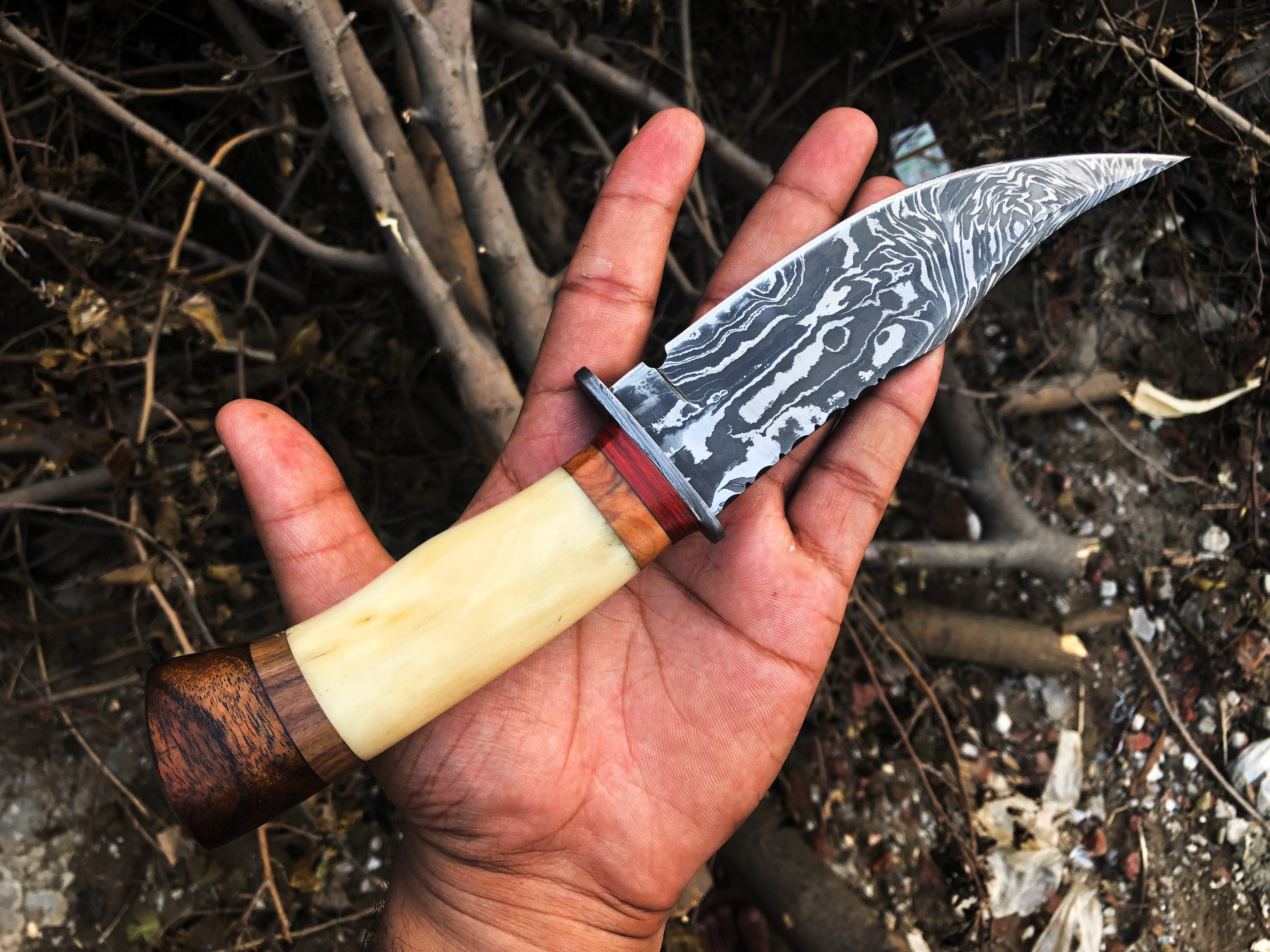 KBS Knives Store Skinner Knife New Custom Handmade Damascus Steel Hunting Skinning Knife