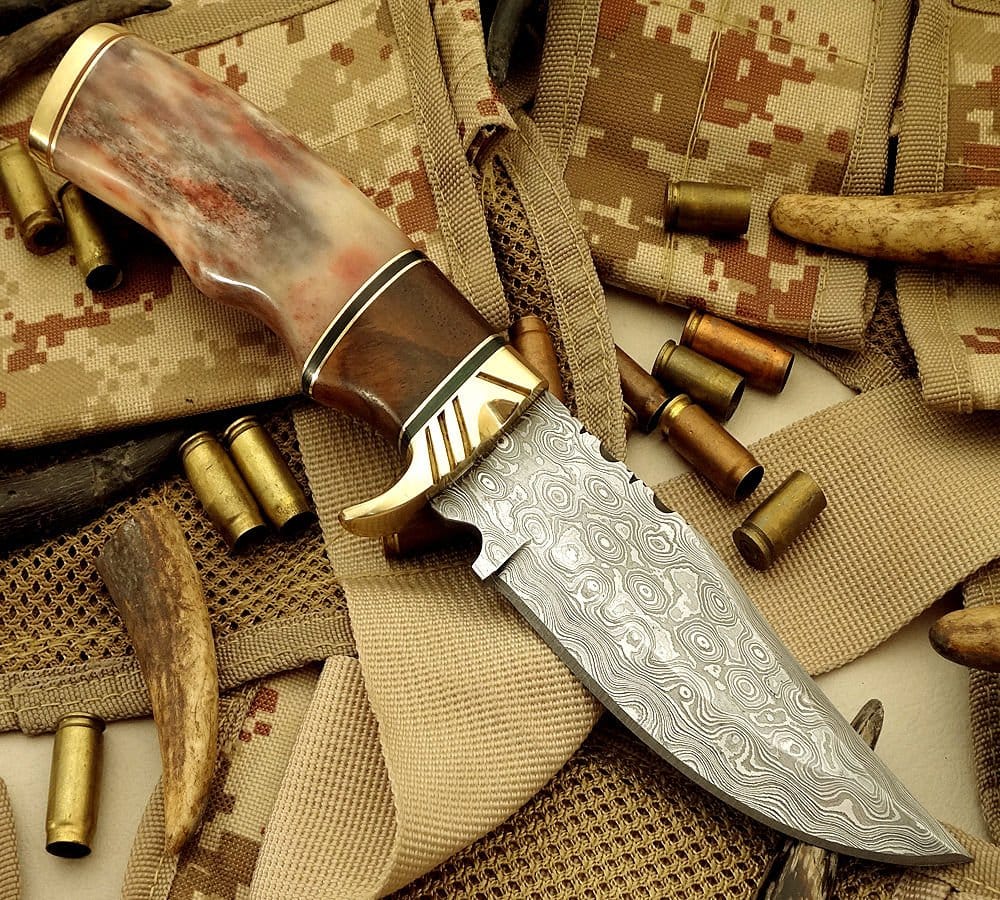 KBS Knives Store Skinner Knife New Custom Handmade Raindrop Damascus Steel Hunting Skinning Knife